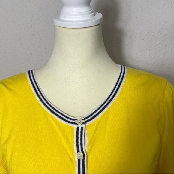 NWOT Talbots Yellow Cotton Button Front Cardigan W/ Nautical Trim Women's Size L - Picture 14 of 16